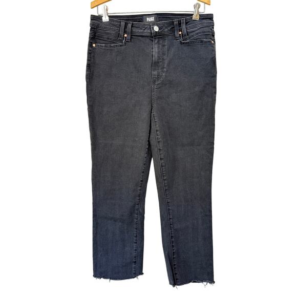 PAIGE Cindy High Rise Straight Jeans Size 31 Cropped Vintage Black Wash Denim - Picture 1 of 10